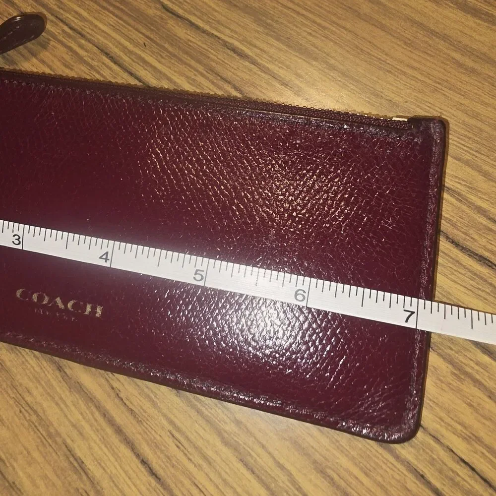 COACH Lot Sage Green/Red Pink Logo Debit Card & Burgundy Zip Top Coin Case Pouch